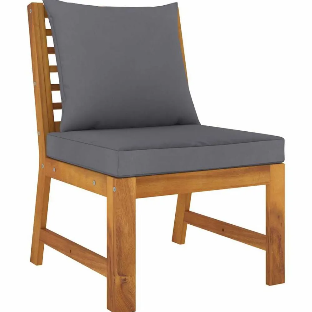 Mobilier De Jardin-vidaXL Canapé central sectionnel avec coussin Bois d'acacia Gris foncé