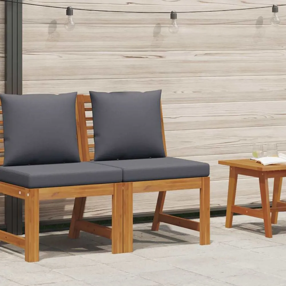 Mobilier De Jardin-vidaXL Canapé central sectionnel avec coussin Bois d'acacia Gris foncé