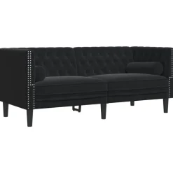 Canapés-vidaXL Canapé Chesterfield avec traversins 2 places velours Noir
