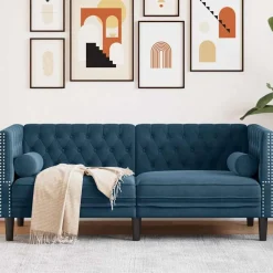 vidaXL Canapé Chesterfield avec traversins 2 places velours