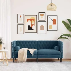 vidaXL Canapé Chesterfield avec traversins 2 places velours