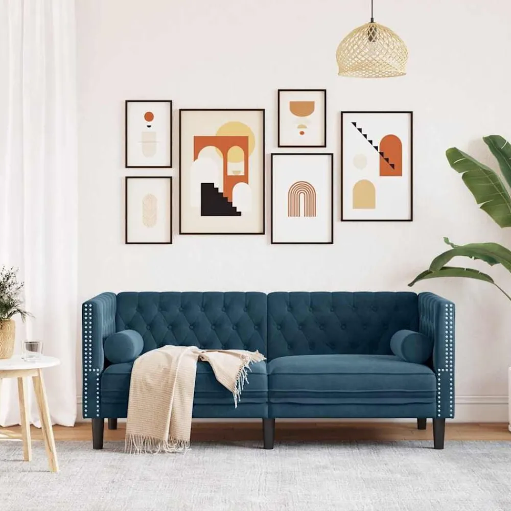 vidaXL Canapé Chesterfield avec traversins 2 places velours