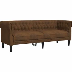 Canapés-vidaXL Canapé Chesterfield 3 places tissu Marron