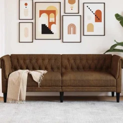 Canapés-vidaXL Canapé Chesterfield 3 places tissu Marron