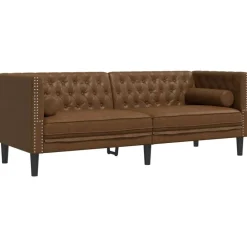 vidaXL Canapé Chesterfield avec traversins 3 places similicuir daim