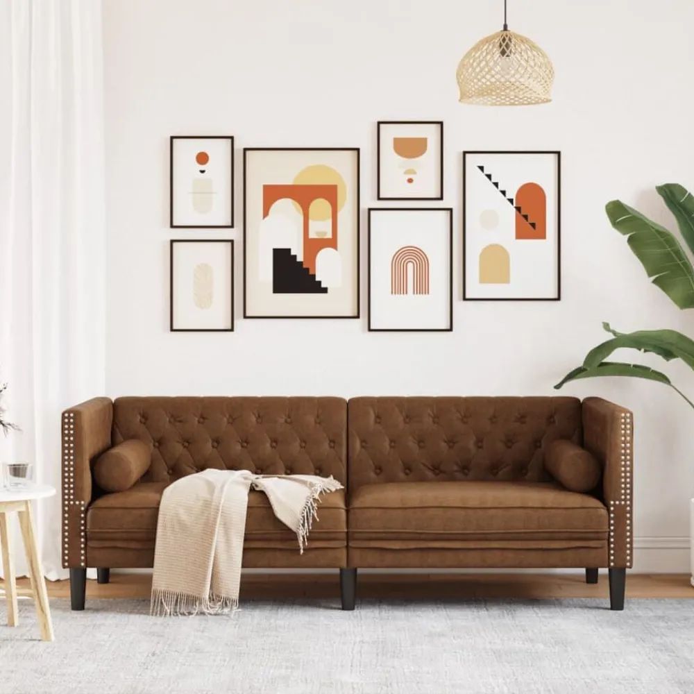 vidaXL Canapé Chesterfield avec traversins 3 places similicuir daim