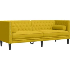 Canapés-vidaXL Canapé Chesterfield avec traversins 3 places velours Jaune