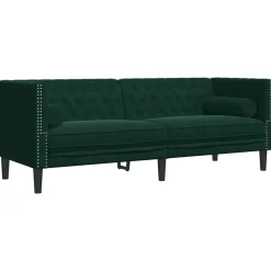 Canapés-vidaXL Canapé Chesterfield avec traversins 3 places velours Vert foncé