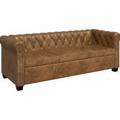 Canapés-vidaXL Canapé Chesterfield 3 places cuir artificiel marron