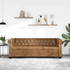 Canapés-vidaXL Canapé Chesterfield 3 places cuir artificiel marron