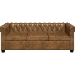 Canapés-vidaXL Canapé Chesterfield 3 places cuir artificiel marron