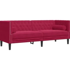 vidaXL Canapé Chesterfield avec traversins 3 places velours