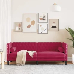 vidaXL Canapé Chesterfield avec traversins 3 places velours