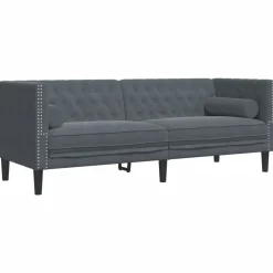 vidaXL Canapé Chesterfield avec traversins 3 places velours