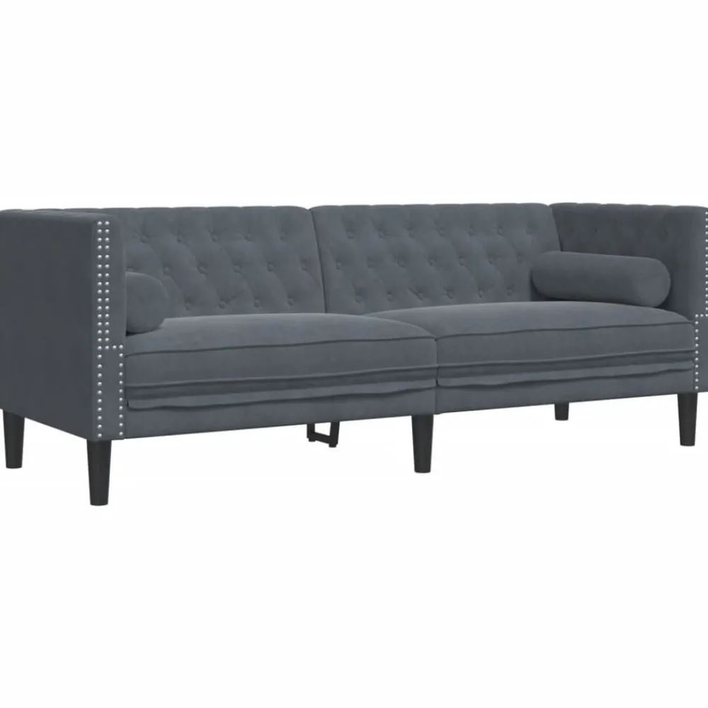 vidaXL Canapé Chesterfield avec traversins 3 places velours