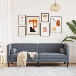 vidaXL Canapé Chesterfield avec traversins 3 places velours