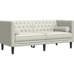 vidaXL Canapé Chesterfield avec traversins 2 places crème velours