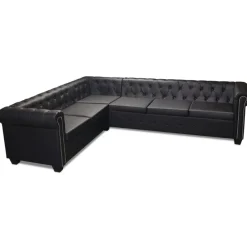 Canapés-vidaXL Canapé d'angle Chesterfield 6 places Cuir synthétique Noir