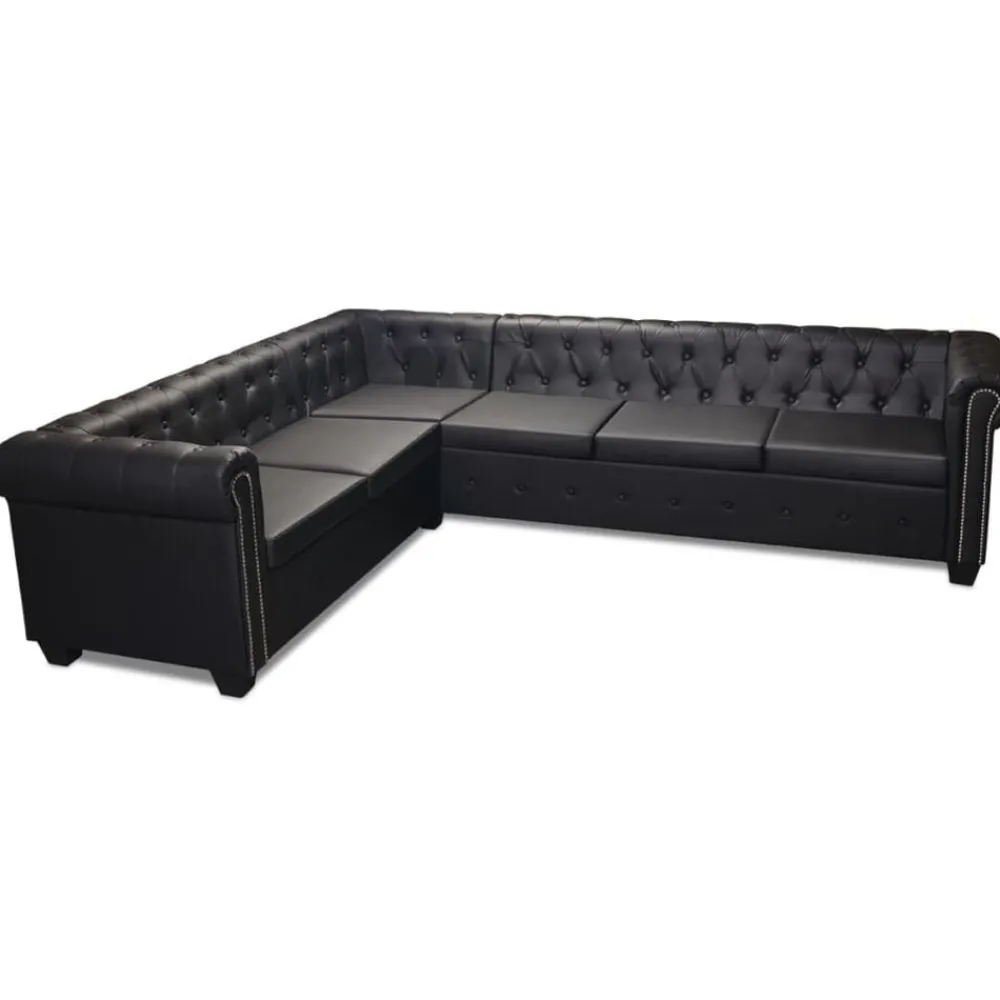 Canapés-vidaXL Canapé d'angle Chesterfield 6 places Cuir synthétique Noir