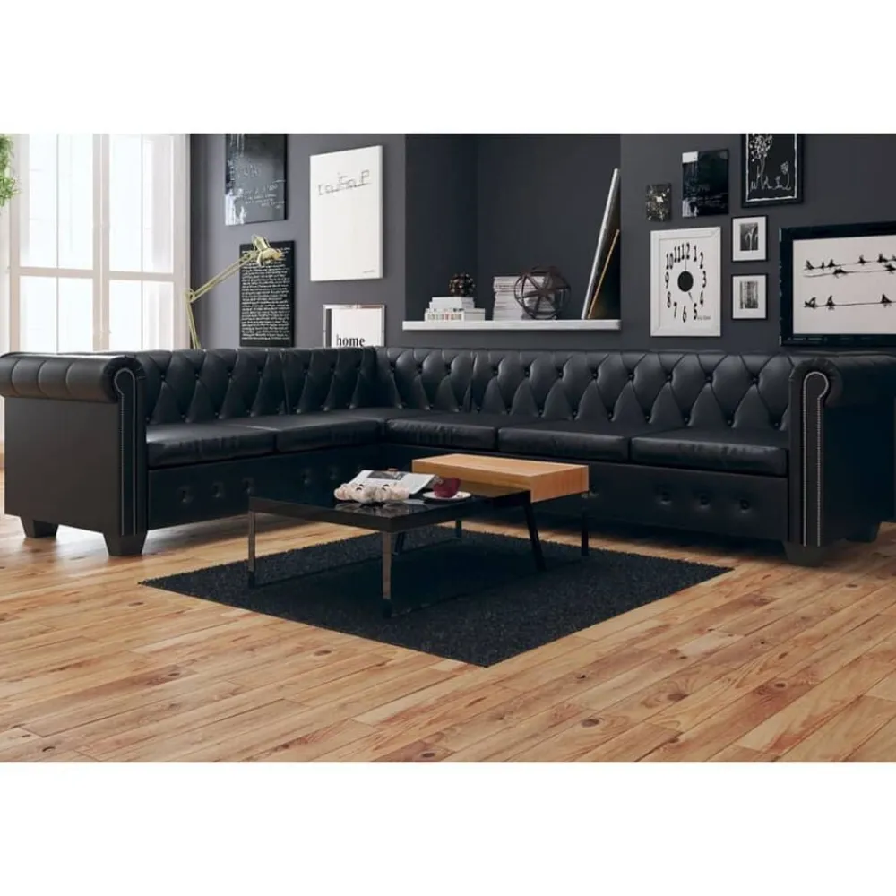 Canapés-vidaXL Canapé d'angle Chesterfield 6 places Cuir synthétique Noir