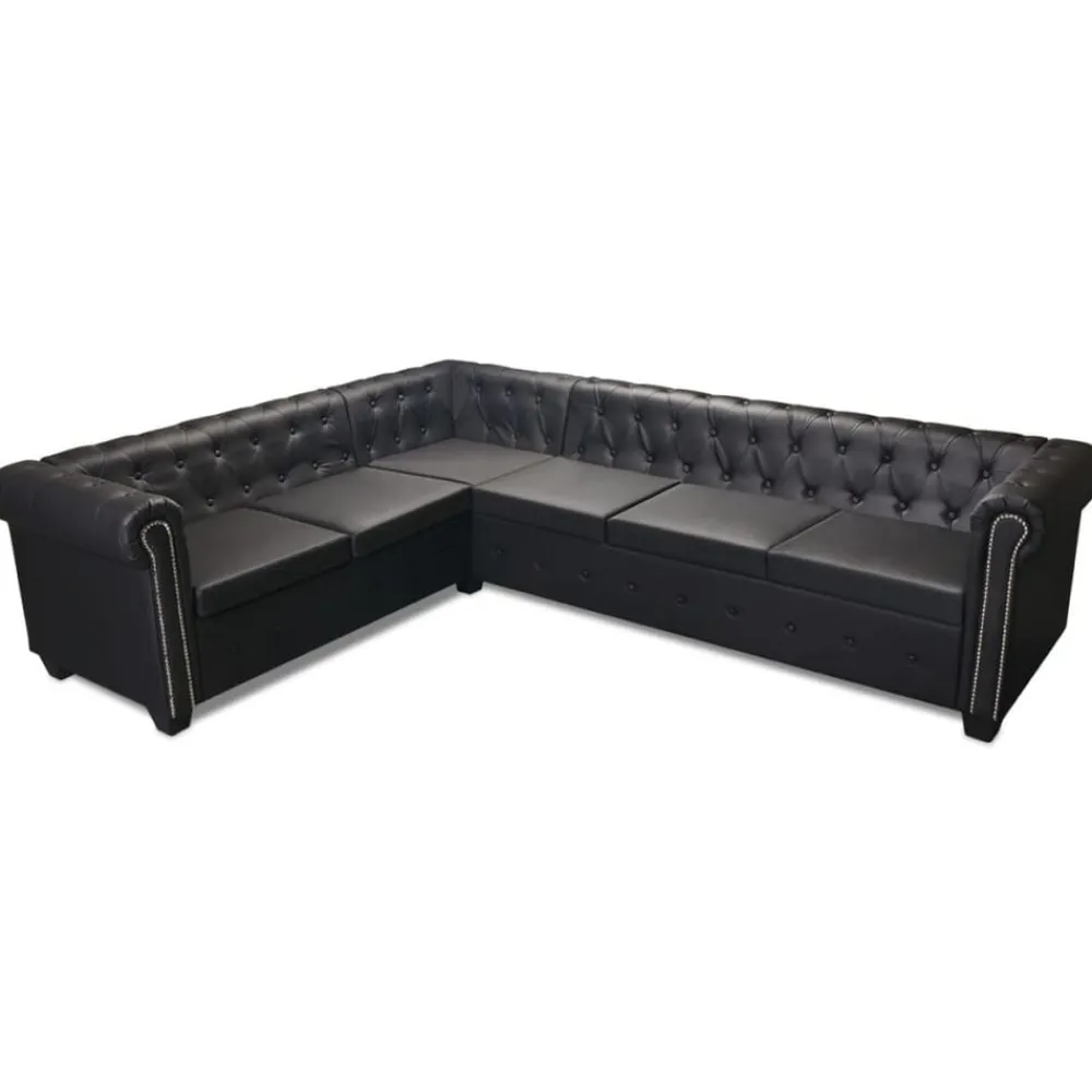 Canapés-vidaXL Canapé d'angle Chesterfield 6 places Cuir synthétique Noir