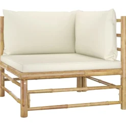 Mobilier De Jardin-vidaXL Canapé d'angle de jardin avec coussins crème Bambou Blanc
