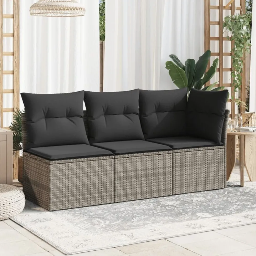 Mobilier De Jardin-vidaXL Canapé d'angle de jardin avec coussins résine tressée Gris
