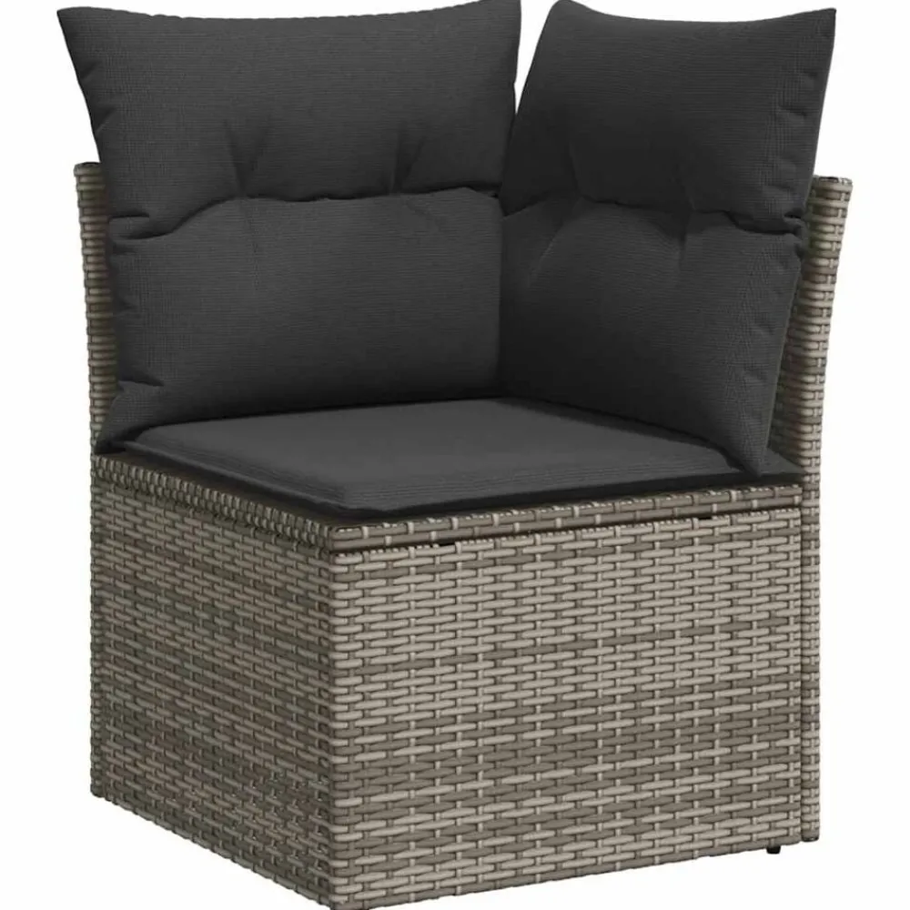 Mobilier De Jardin-vidaXL Canapé d'angle de jardin avec coussins résine tressée Gris