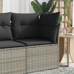 Mobilier De Jardin-vidaXL Canapé d'angle de jardin avec coussins résine tressée Gris