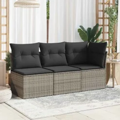 Mobilier De Jardin-vidaXL Canapé d'angle de jardin avec coussins résine tressée Gris