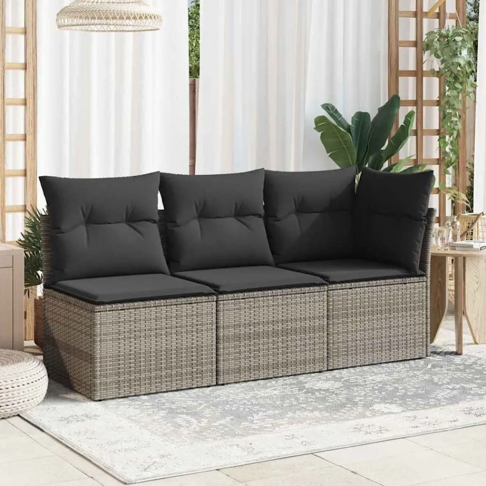 Mobilier De Jardin-vidaXL Canapé d'angle de jardin avec coussins résine tressée Gris