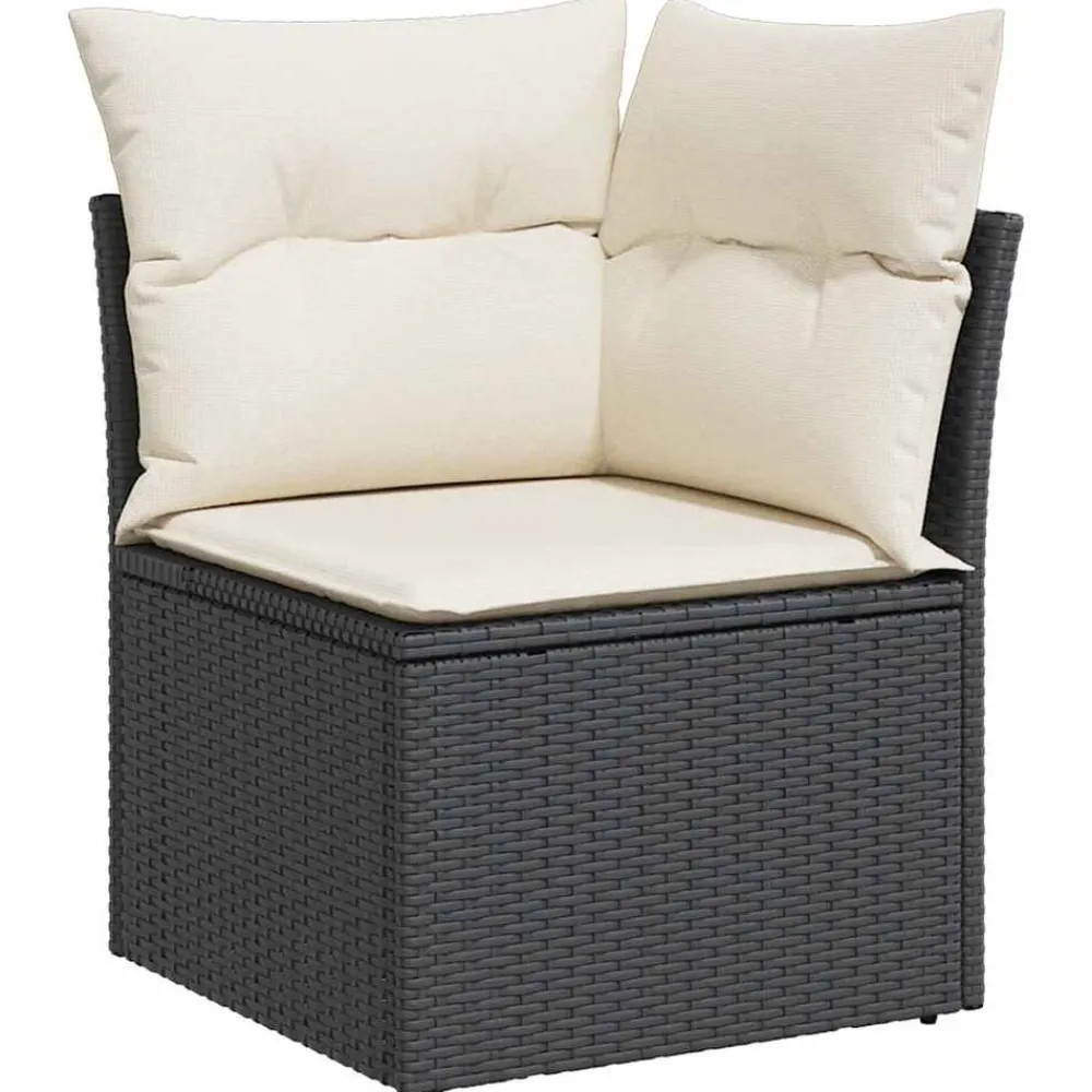 Mobilier De Jardin-vidaXL Canapé d'angle de jardin avec coussins noir résine tressée Noir et crème