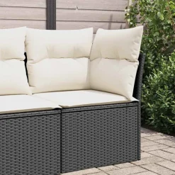 Mobilier De Jardin-vidaXL Canapé d'angle de jardin avec coussins noir résine tressée Noir et cr&egrave;me