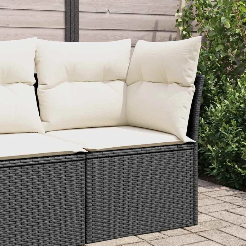 Mobilier De Jardin-vidaXL Canapé d'angle de jardin avec coussins noir résine tressée Noir et crème