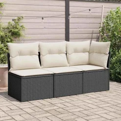 Mobilier De Jardin-vidaXL Canapé d'angle de jardin avec coussins noir résine tressée Noir et crème