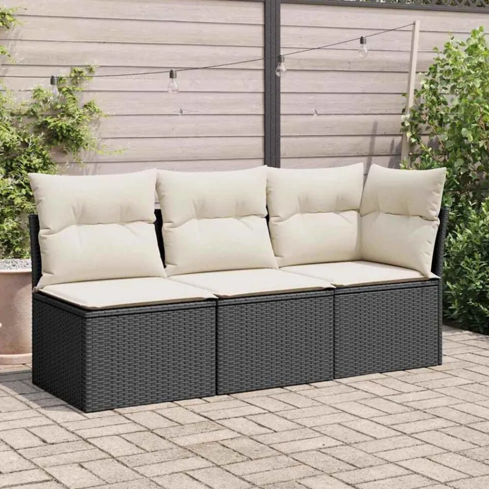 Mobilier De Jardin-vidaXL Canapé d'angle de jardin avec coussins noir résine tressée Noir et crème