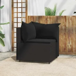 Mobilier De Jardin-vidaXL Canapé d'angle de jardin avec coussins Résine tressée Noir