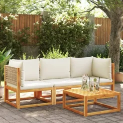 vidaXL Canapé d'angle de jardin avec coussins en bois d'acacia et rotin
