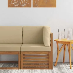 Mobilier De Jardin-vidaXL Canapé d'angle extérieur Bois d'Acacia Massif Naturel Naturel et beige
