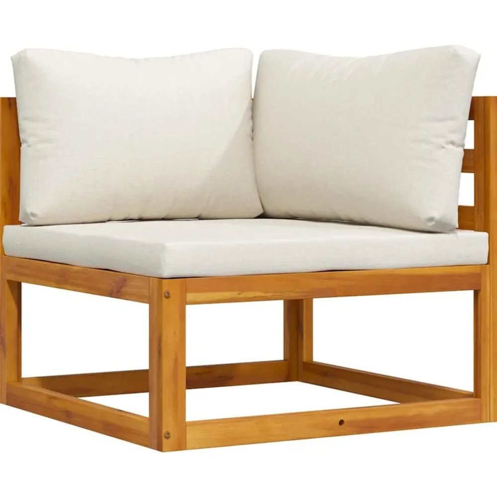 vidaXL Canapé d'angle sectionnel et coussin blanc crème Bois d'acacia