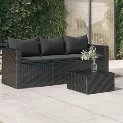 Mobilier De Jardin-vidaXL Canapé de jardin à 3 places avec coussins résine tressée Noir