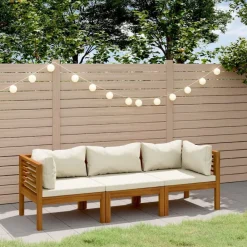 vidaXL Canapé de jardin 3 places et coussin crème Bois d'acacia massif