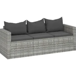 vidaXL Canapé de jardin 3 places avec coussins Résine tressée