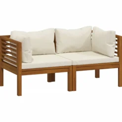 vidaXL Canapé de jardin 2 places et coussin crème Bois d'acacia massif