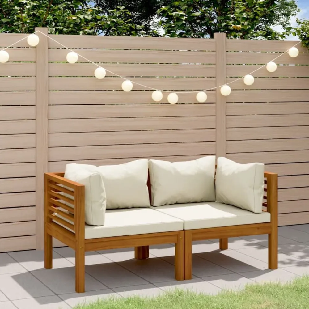 vidaXL Canapé de jardin 2 places et coussin crème Bois d'acacia massif