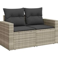 Mobilier De Jardin-vidaXL Canapé de jardin 2 places et coussins résine tressée Gris clair