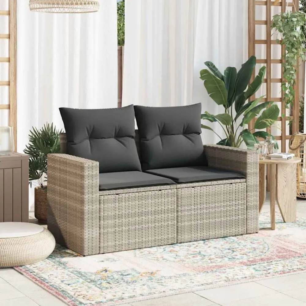 Mobilier De Jardin-vidaXL Canapé de jardin 2 places et coussins résine tressée Gris clair