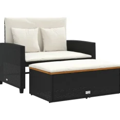 Mobilier De Jardin-vidaXL Canapé de jardin 2 places coussins noir résine tressée&acacia Noir et cr&egrave;me