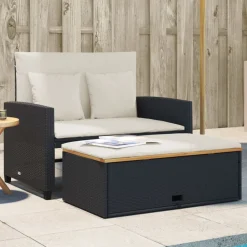 Mobilier De Jardin-vidaXL Canapé de jardin 2 places coussins noir résine tressée&acacia Noir et cr&egrave;me