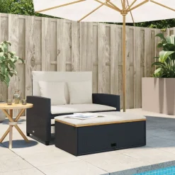Mobilier De Jardin-vidaXL Canapé de jardin 2 places coussins noir résine tressée&acacia Noir et cr&egrave;me